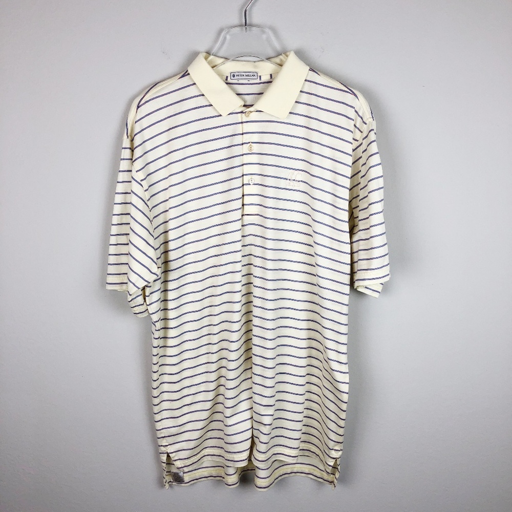 Peter Millar Pale Yellow Striped Polo Shirt (L)